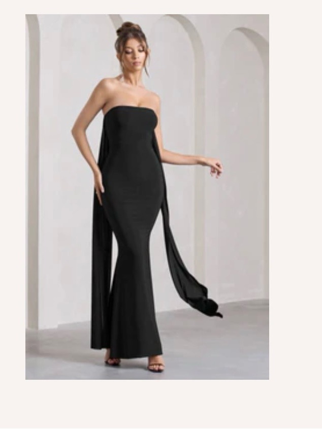 Christina Black Bandeau Sleeveless Maxi Dress With Cape | Size 4